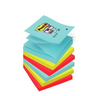 Post-it R330-6SS-COS Foglietti Super Sticky Z-Notes, 76x76 mm, 90 Fogli, Confezione da 6, Colori Turchese, Verde e Rosa