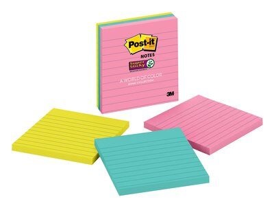 Post-It Super Sticky Foglietti 101x101 mm - Confezione da 3 Blocchetti, 70 Fogli Ciascuno, Colori Acqua Marina, Verde Neon e Rosa Neon