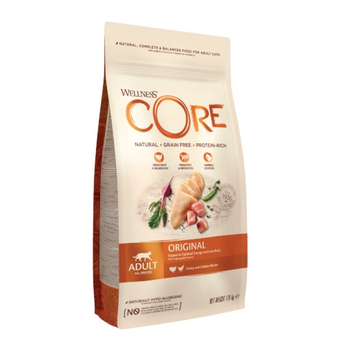 Wellness Core Adult Original - Crocchette Naturali Senza Cereali con Tacchino e Pollo per Gatti Adulti - Sacco da 1,75 kg