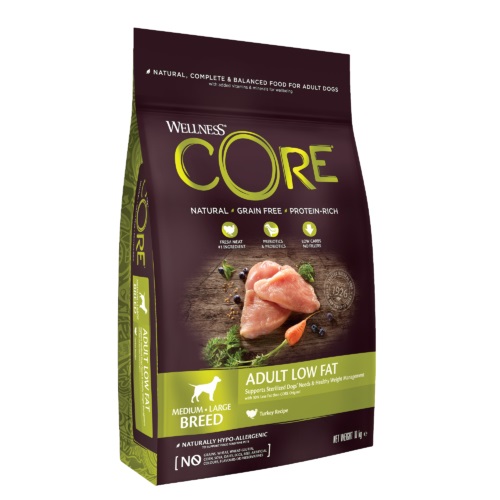 Wellness CORE Low Fat Crocchette per Cani di Taglia Media e Grande, Senza Cereali, con Tacchino, 10 kg