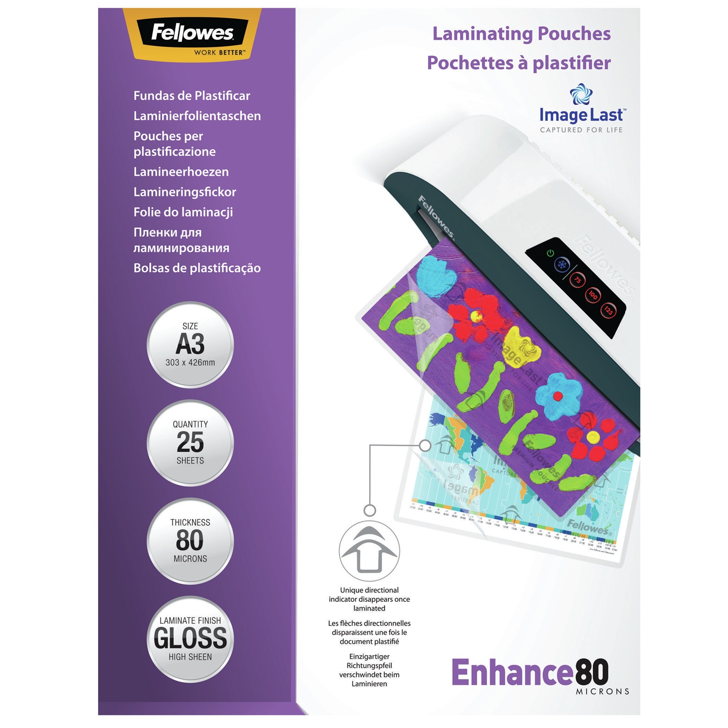 Fellowes CF25ENHANCE80 Pouches Lucide A3 80 Micron - Confezione da 25