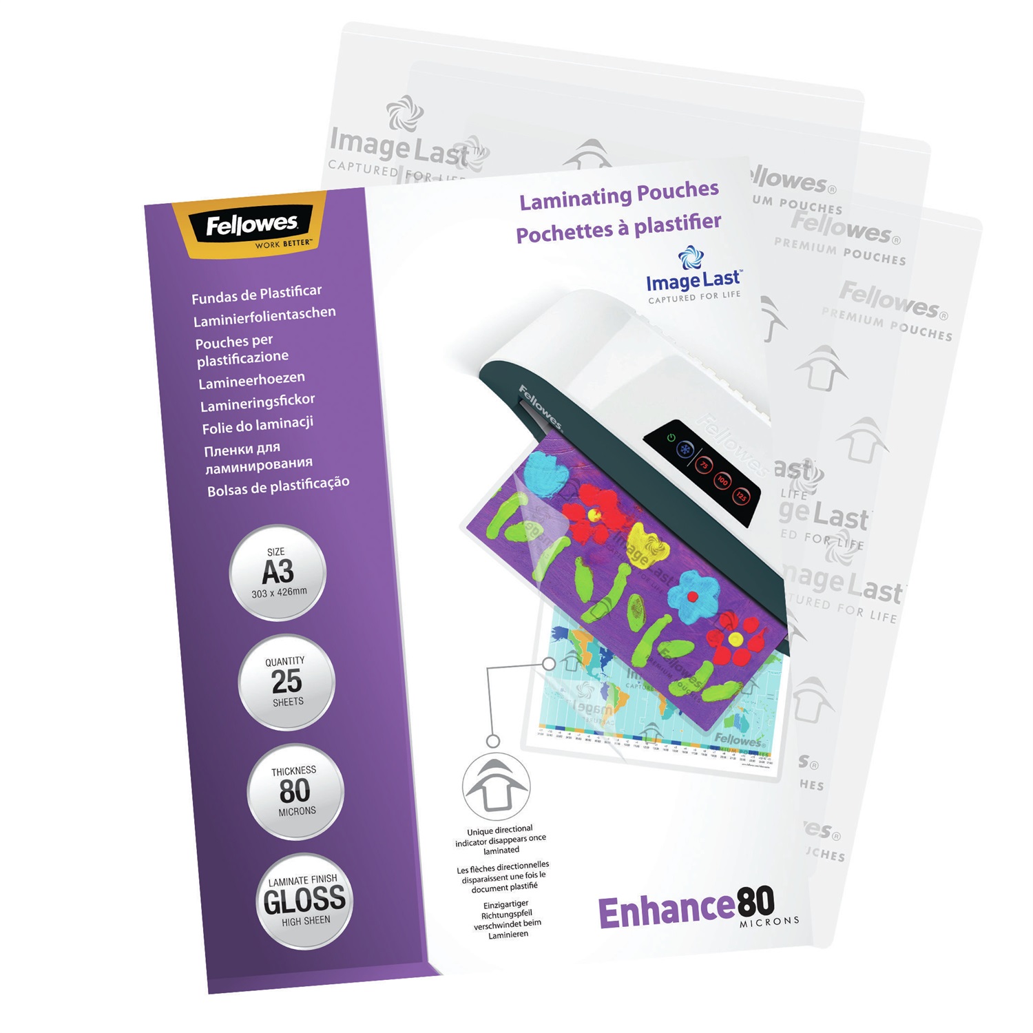 Fellowes CF25ENHANCE80 Pouches Lucide A3 80 Micron - Confezione da 25