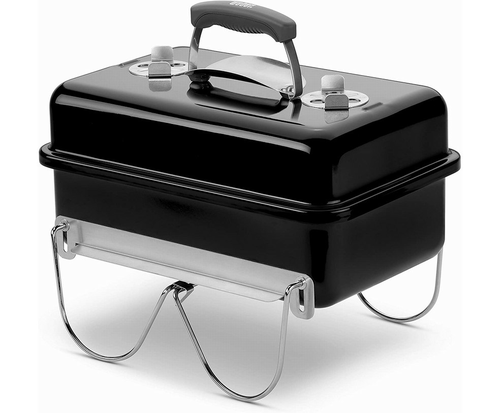 Weber Go-Anywhere Barbecue a Carbone Portatile - Area di Cottura 42x26 cm, Coperchio e Ciotola Smaltati, Piedini Pieghevoli, Maniglie in Nylon Rinforzato