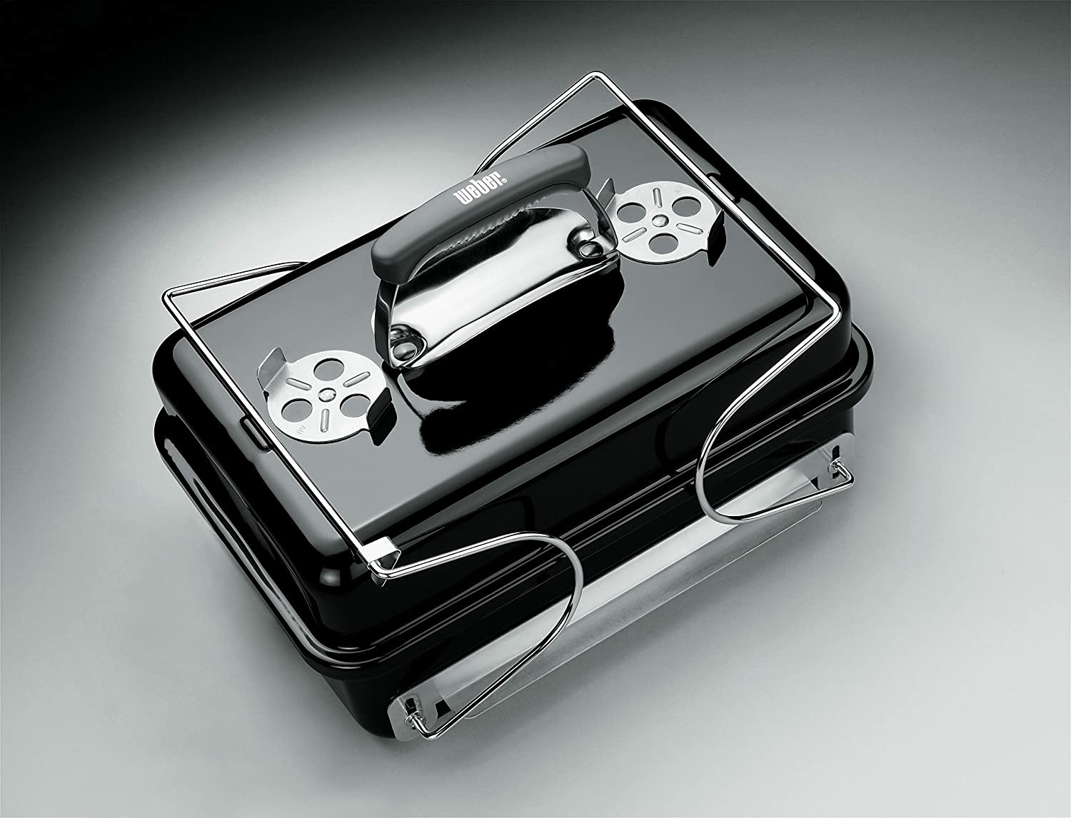 Weber Go-Anywhere Barbecue a Carbone Portatile - Area di Cottura 42x26 cm, Coperchio e Ciotola Smaltati, Piedini Pieghevoli, Maniglie in Nylon Rinforzato