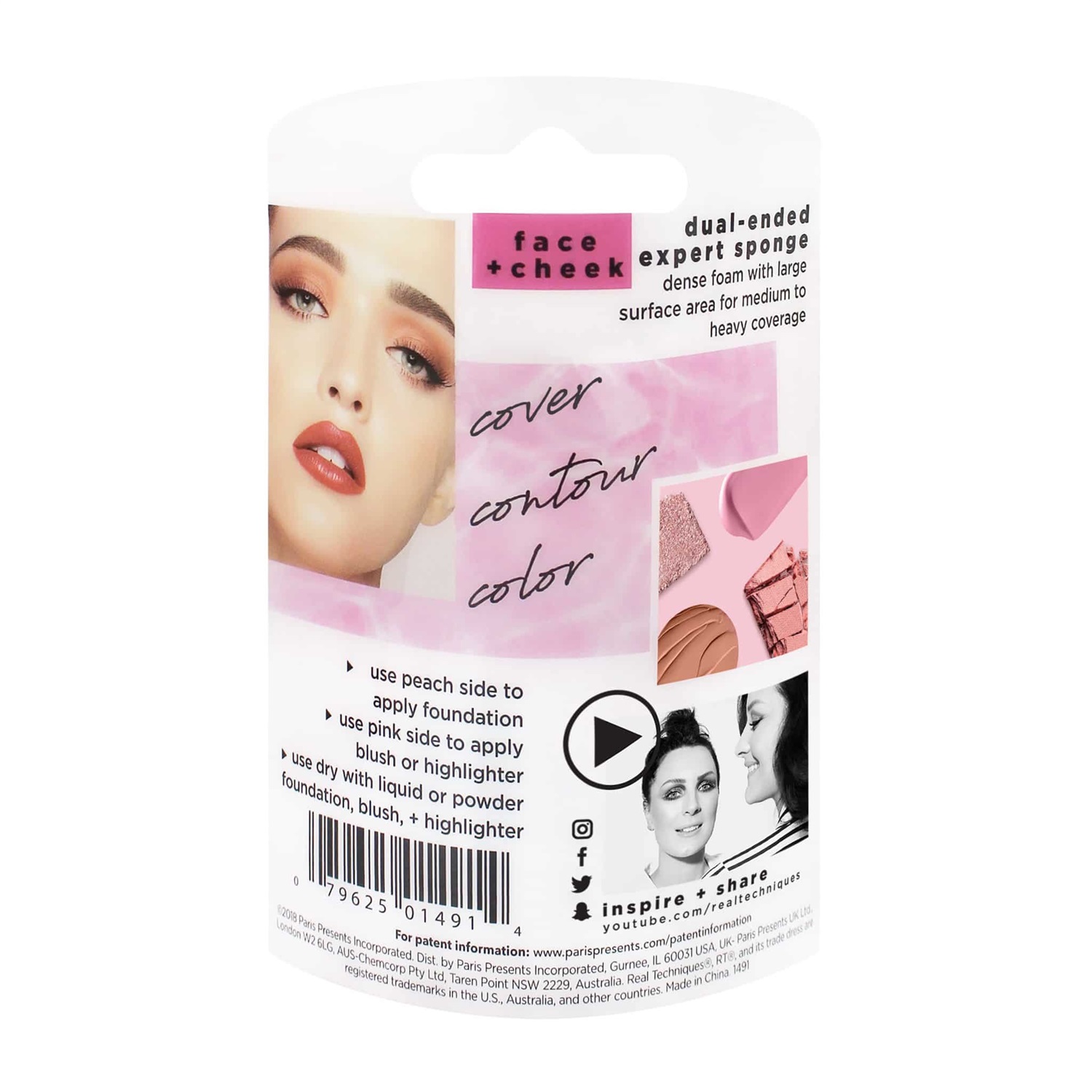 Real Techniques Spugna Doppia Estremità per Trucco - Applicazione Fondotinta, Illuminatore e Fard, Priva di Lattice