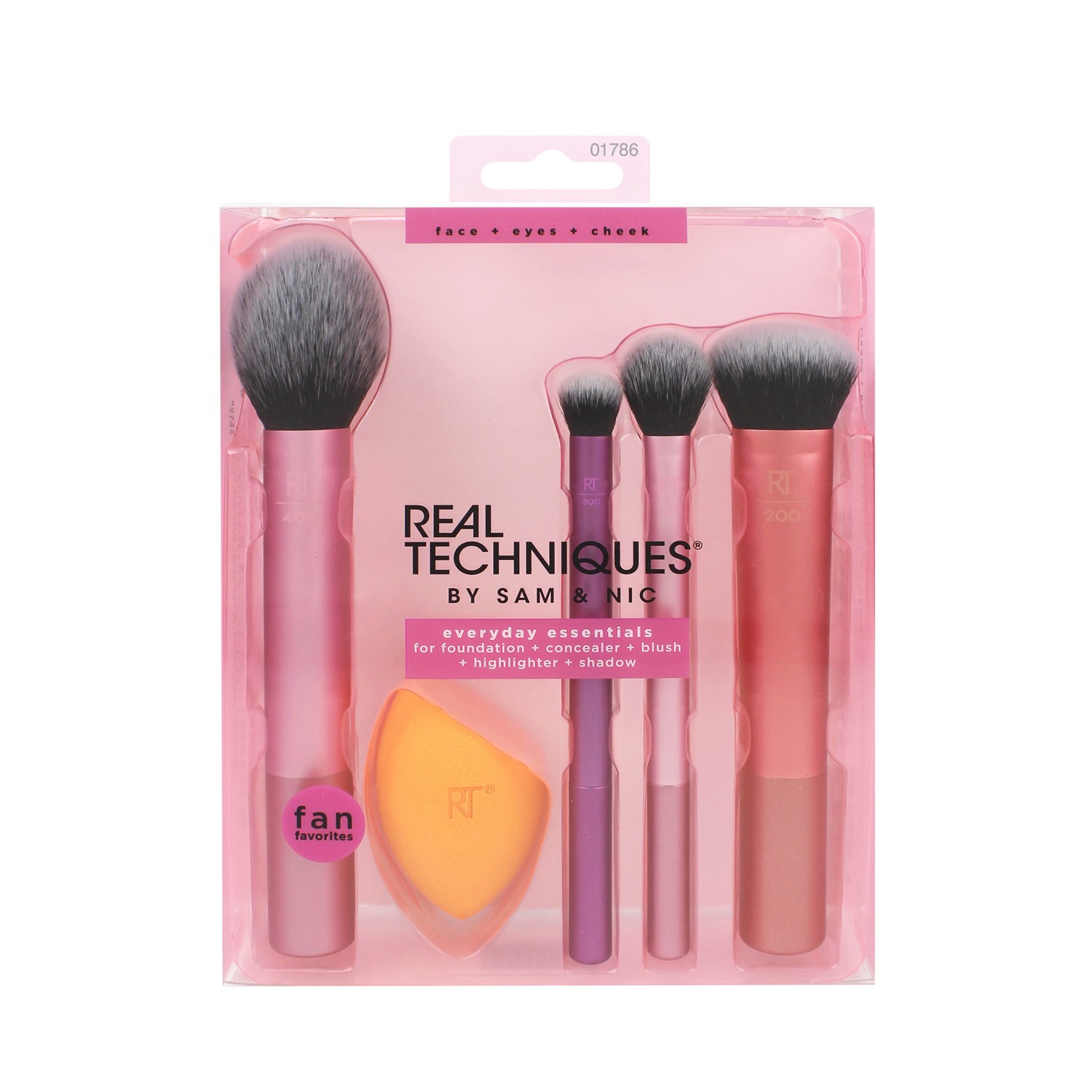 Real Techniques Everyday Essentials Set - Kit di Pennelli per Trucco Viso, Occhi e Guance con Spugnetta Miracle Complexion