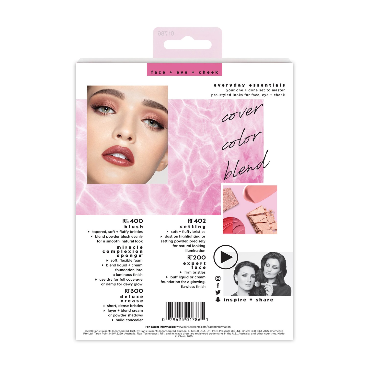 Real Techniques Everyday Essentials Set - Kit di Pennelli per Trucco Viso, Occhi e Guance con Spugnetta Miracle Complexion