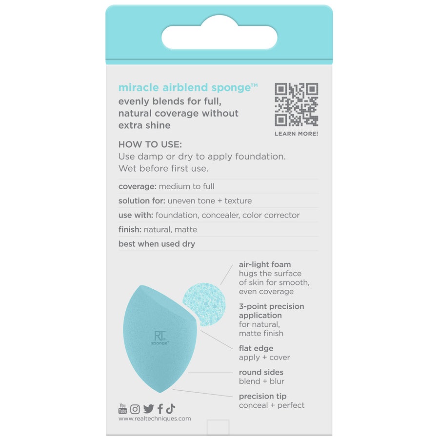 Real Techniques Miracle Airblend Sponge - Spugna per Trucco Opacizzante in Memory Foam con Copertura Totale