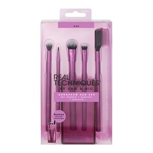 Real Techniques Set Completo Occhi - Enhanced Eye con Pettine per Ciglia, Shadow Brush Medio, Essential Crease Brush, Shading Brush e Line Liner Brush