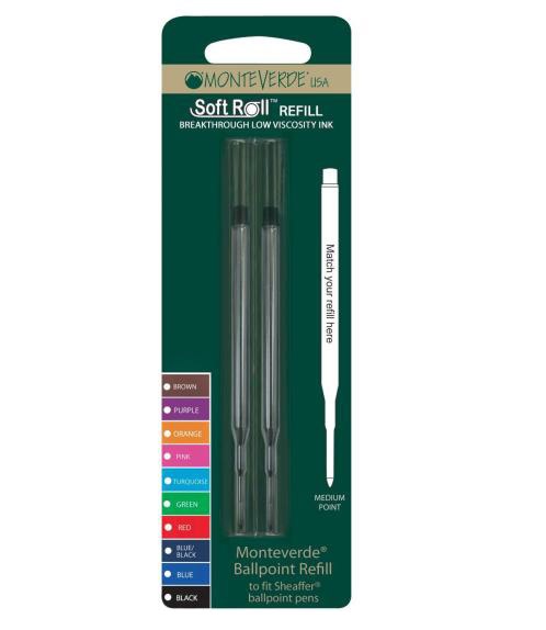Monteverde Ricarica per Penna a Sfera Sheaffer - Colore Nero, Punta Media, Tratto 1 mm, Confezione da 2 Pezzi