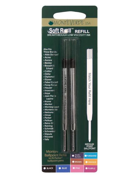 Monteverde J221301 Blister 2 Refill per Penna a Sfera Parker - Nero, Punta Media