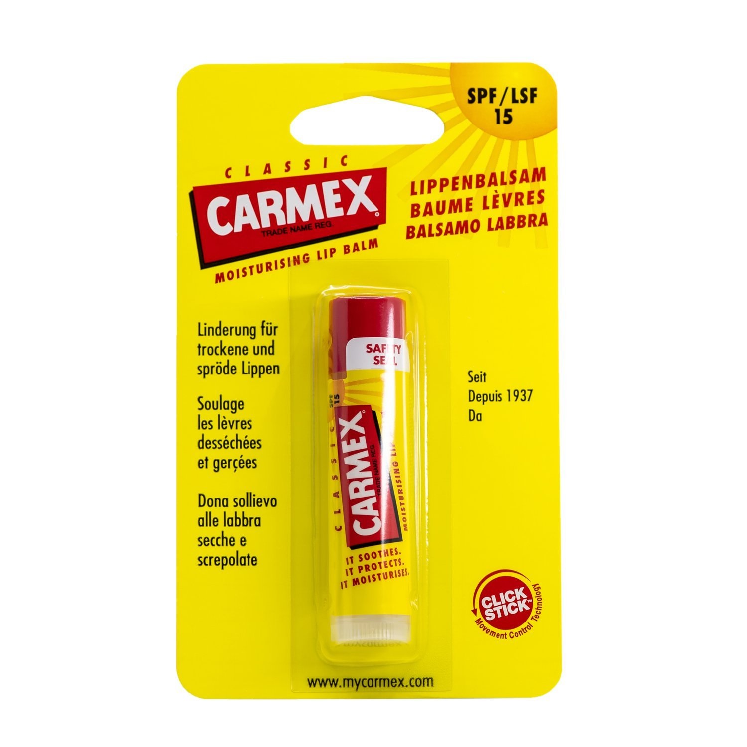 Carmex Balsamo Labbra Classico Stick SPF15 4,25 g - Lenitivo e Idratante per Labbra Secche e Screpolate