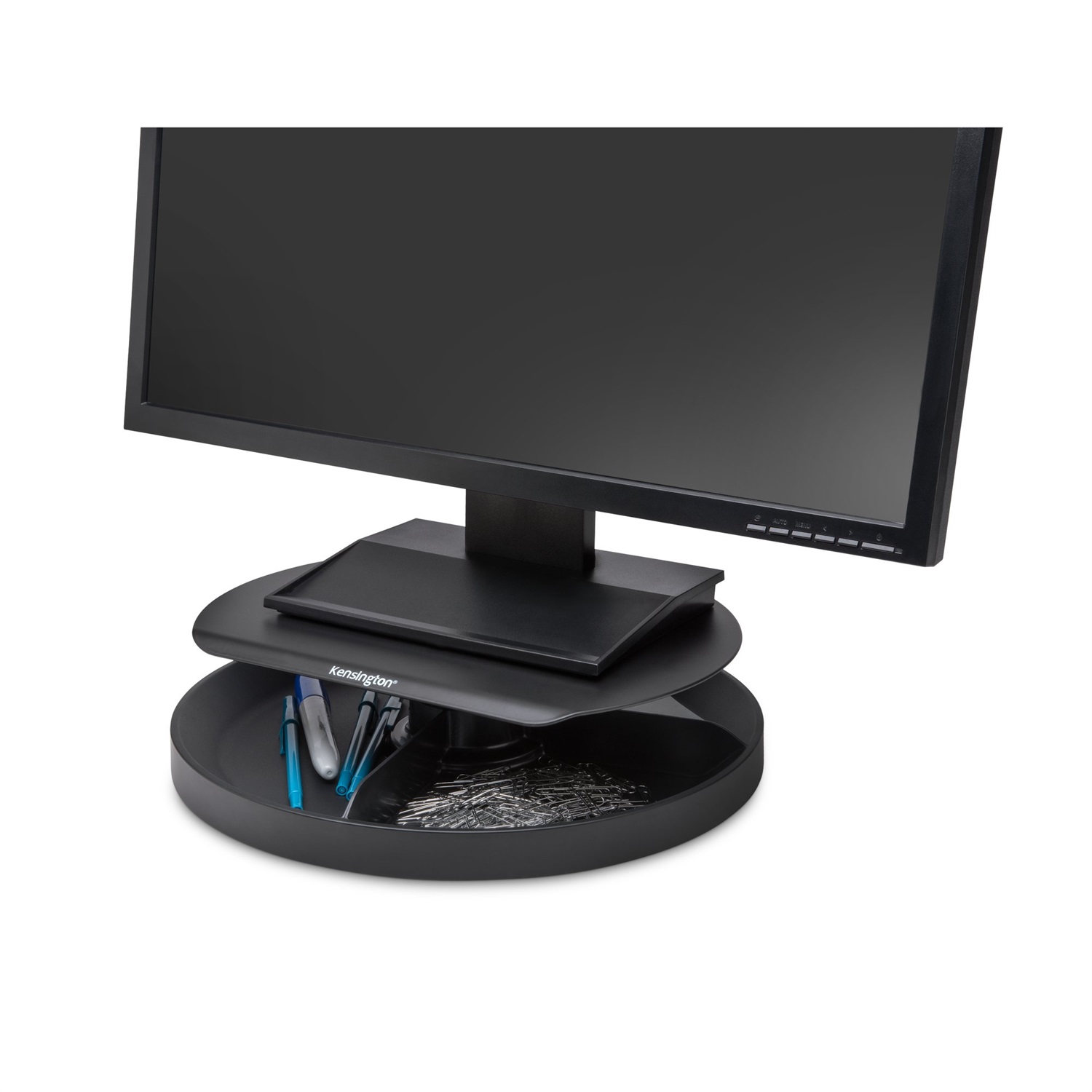Kensington Supporto per monitor Spin2™ SmartFit® - Nero, portata massima 18 kg, altezza regolabile 6-8 cm, vassoio rotante 360 gradi