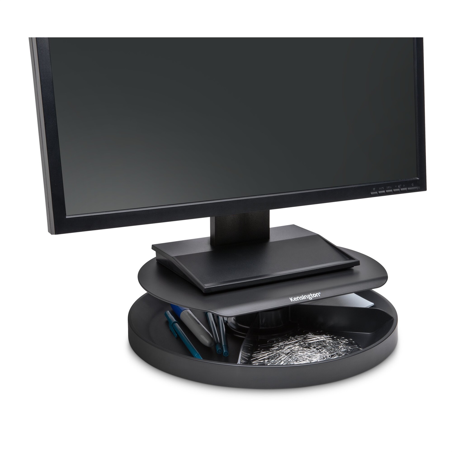 Kensington Supporto per monitor Spin2™ SmartFit® - Nero, portata massima 18 kg, altezza regolabile 6-8 cm, vassoio rotante 360 gradi