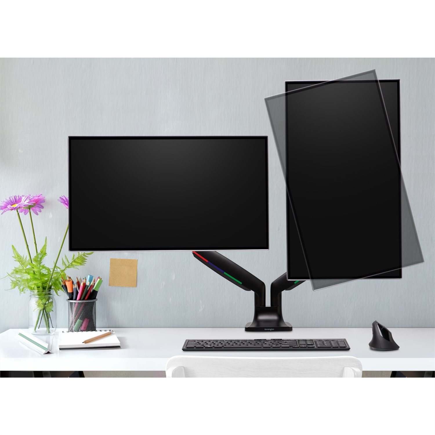 Kensington Braccio per Doppio Monitor con Piastra Vesa, Altezza Regolabile One-Touch SmartFit®, Molla a Gas Integrata, Nero (K59601WW)