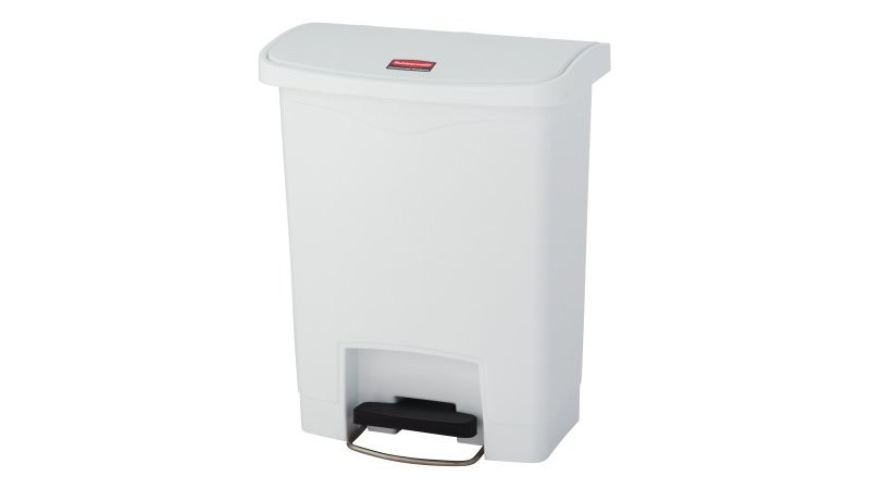 Rubbermaid Slim Jim® Step-On Contenitore in Resina Bianco 30 L con Coperchio Silenzioso e Pedale Robusto