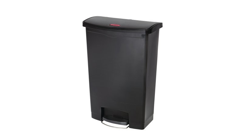 Rubbermaid Pattumiera a Pedale Slim Jim 90L in Polietilene Nero con Coperchio Silenzioso e Rotelle