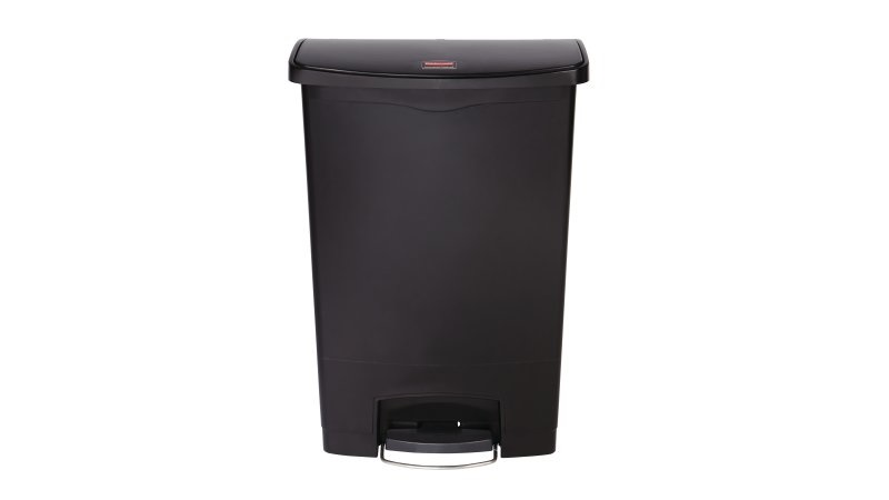 Rubbermaid Pattumiera a Pedale Slim Jim 90L in Polietilene Nero con Coperchio Silenzioso e Rotelle