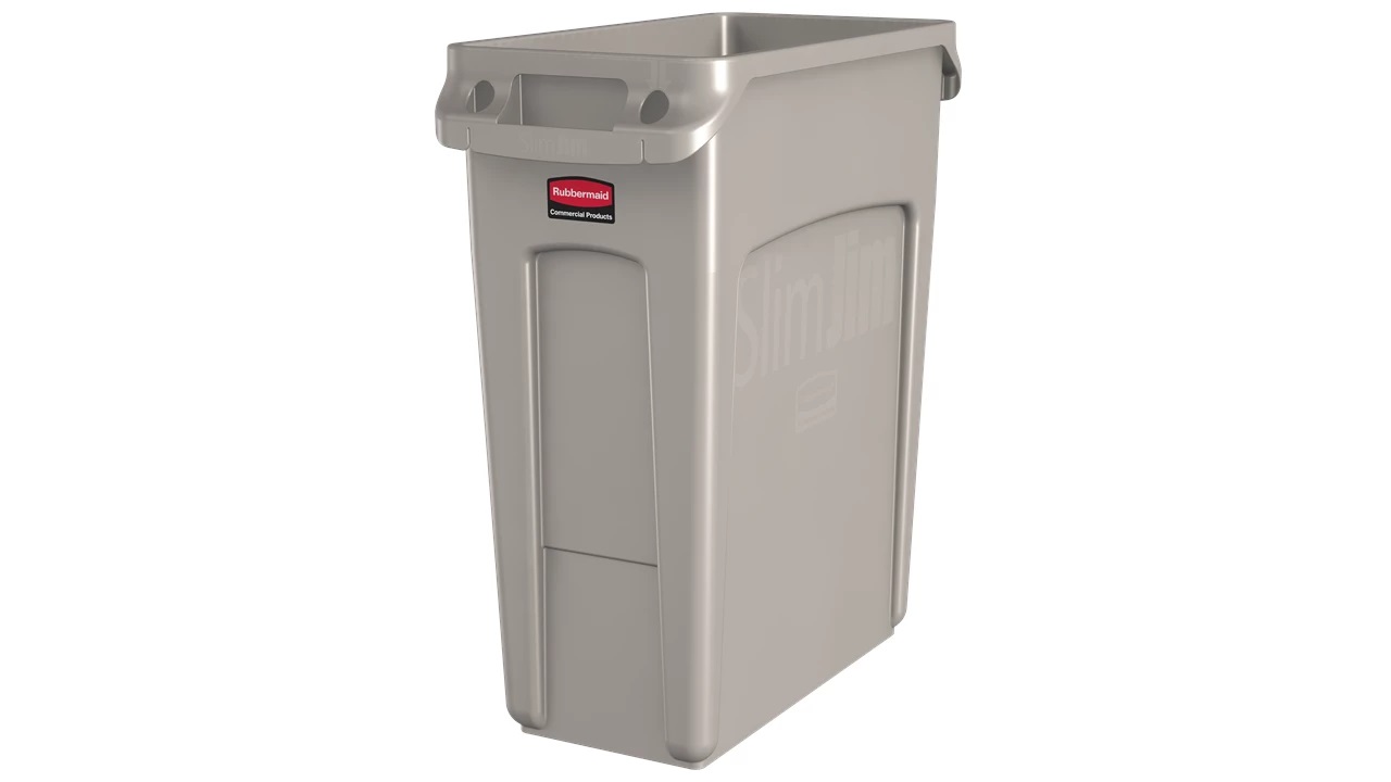 Rubbermaid SLIM JIM Cestino Rettangolare in Polietilene Beige con Fessure per l'Aria - Capacità 60 Litri