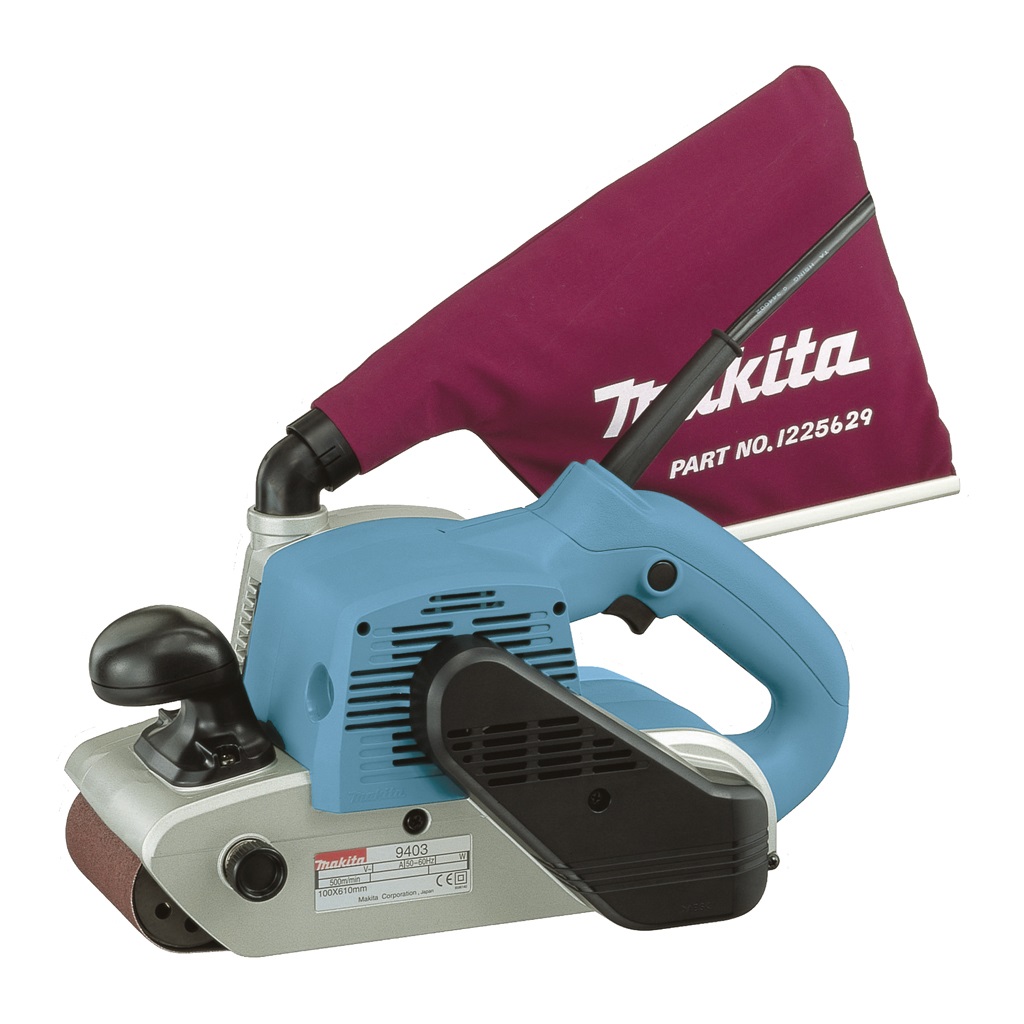 Makita 9403 Levigatrice a Nastro 1200W 100x610 mm 500 m/min 5.7 kg con Raccolta Polveri e Leva di Blocco
