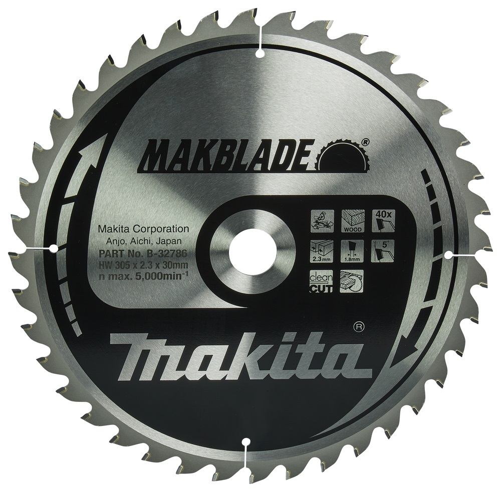 Makita B-32786 Lama Sega Circolare T.C.T. 305x30mm 40T per Legno - Diametro 305 mm, Foro 30 mm, Spessore Dente 2,3 mm, 40 Denti, Angolazione Dente 5°
