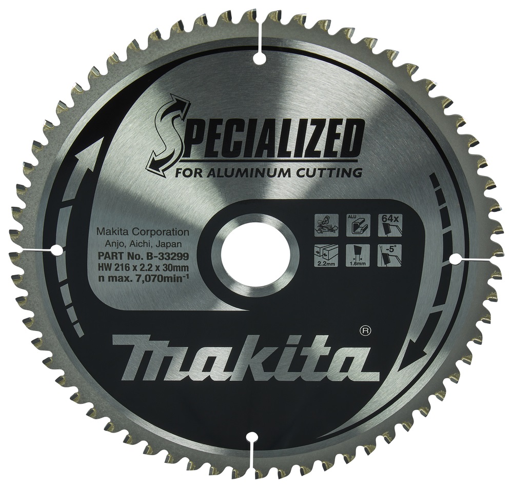 Makita B-33299 Lama Sega Circolare Specialized 216x30mm 64T Alluminio per Seghe Circolari e Troncatrici
