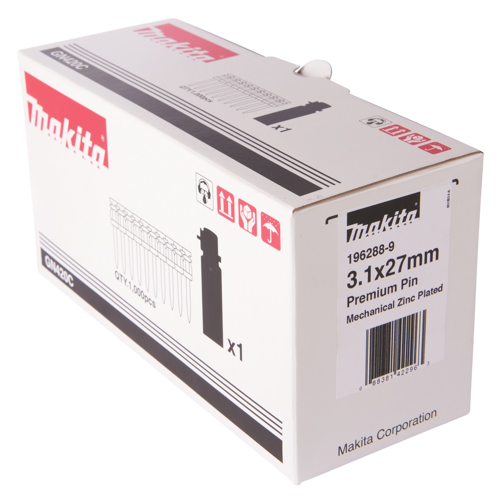 Makita 196288-9 Chiodi in Strisce Premium 27x3.1mm per Chiodatrici GN420 - 1000 Pz