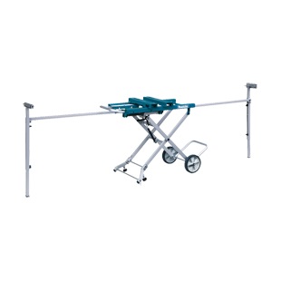 Makita WST05 - Banchetto per Sega Professionale in Acciaio, Altezza Regolabile, 4 Gambe, 2 Ruote, Blu e Grigio, Larghezza 500 mm, Lunghezza 117 cm