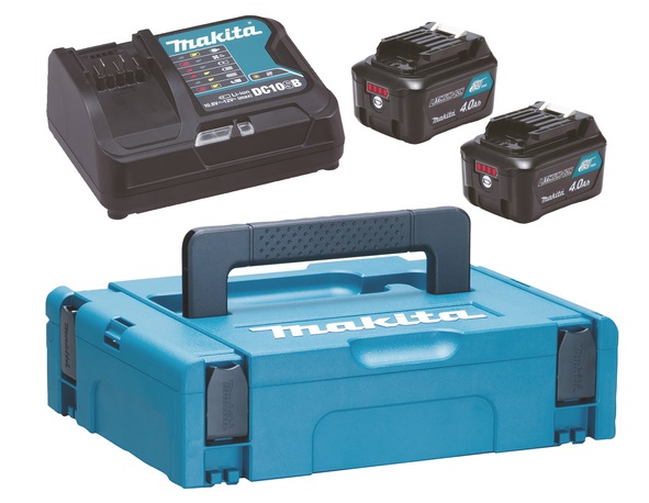 Makita 197641-2 Set Energia: 2 Batterie Li-Ion 12V 4Ah Caricatore Rapido DC10SB in Valigetta MAKPAC