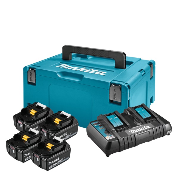 Makita Energy Kit: Confezione 4 batterie BL1860B Caricabatteria DC18RD in Custodia MAKPAC III