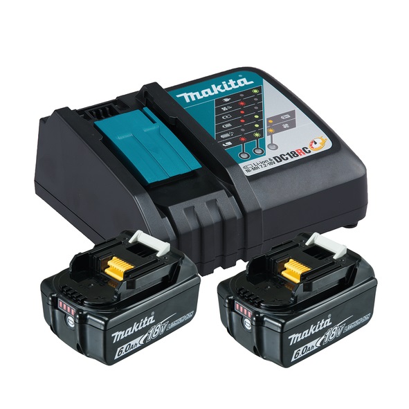 Makita Kit Alimentazione 18V - 2x Batterie BL1860B 6,0Ah Caricabatterie Rapido DC18RC
