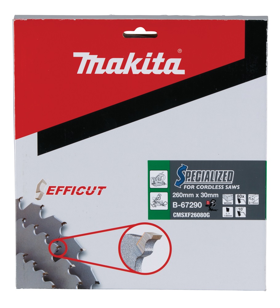 Makita B-67290 Lama Efficut TCT Sega Circolare 260x30mm - 80 Denti - Spessore 2,15mm per Legno