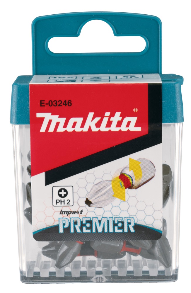 Makita E-03246 - Set di punte a torsione Premier PH2, 25 mm, 15 pezzi per Impact Drivers