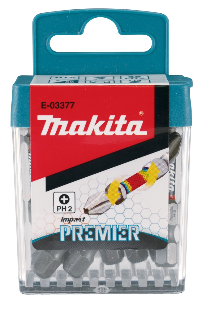 Makita E-03377 - Set di punte a doppia torsione PH2, 50 mm, confezione da 10 pezzi per Impact Drivers