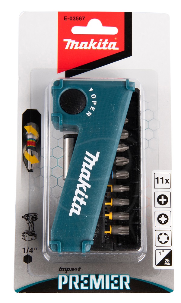 Makita E-03567 Premier - Set di punte a torsione 11 pezzi per Impact Drivers con punte PH, PZ e TX