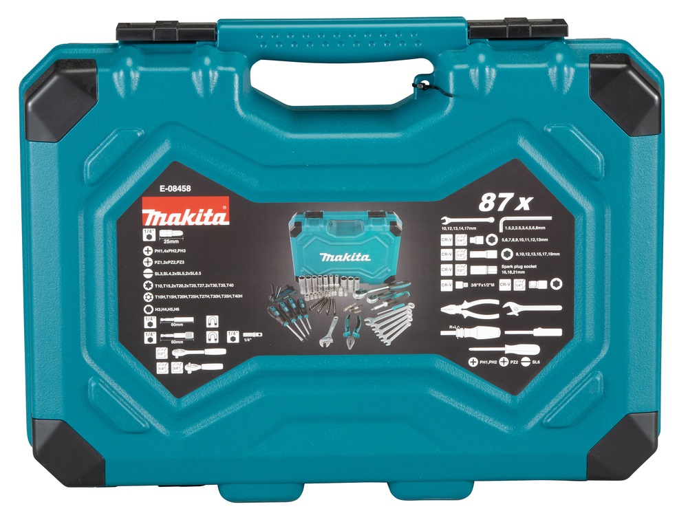 Makita E-08458 Set di Utensili Manuali - 87 Pezzi in Acciaio al Cromo Vanadio con Valigetta Robusta