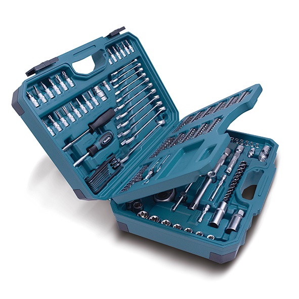 Makita E-10883 - Set di manutenzione 221 pezzi con utensili manuali, punte, maniglie a cricchetto e custodia