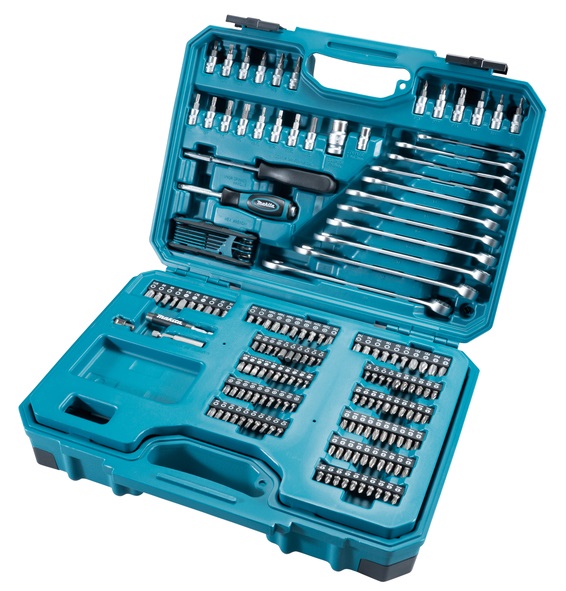 Makita E-10883 - Set di manutenzione 221 pezzi con utensili manuali, punte, maniglie a cricchetto e custodia