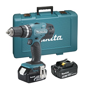 Makita DHP453RFE Trapano Avvitatore a Percussione 18V con 2 Batterie da 3Ah, Mandrino Autoserrante da 13 mm, 42 Nm, 1300 Giri/min, Peso 1,8 kg