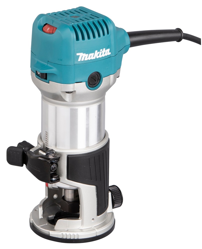 Makita RT0702C Fresatrice Verticale e Rifilatore Multifunzionale 710 W, 10000-34000 Giri/min, Pinze 6/8 mm, Alloggiamento in Alluminio