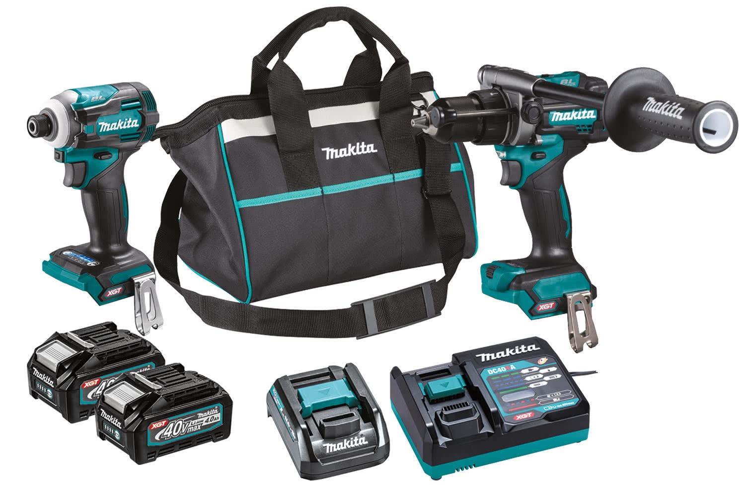 Makita DK0114G201 Kit Combinato 40Vmax: Trapano Avvitatore HP001G Avvitatore Impulsi TD001G, 2 Batterie 4.0 Ah e Caricabatterie in Valigetta Morbida