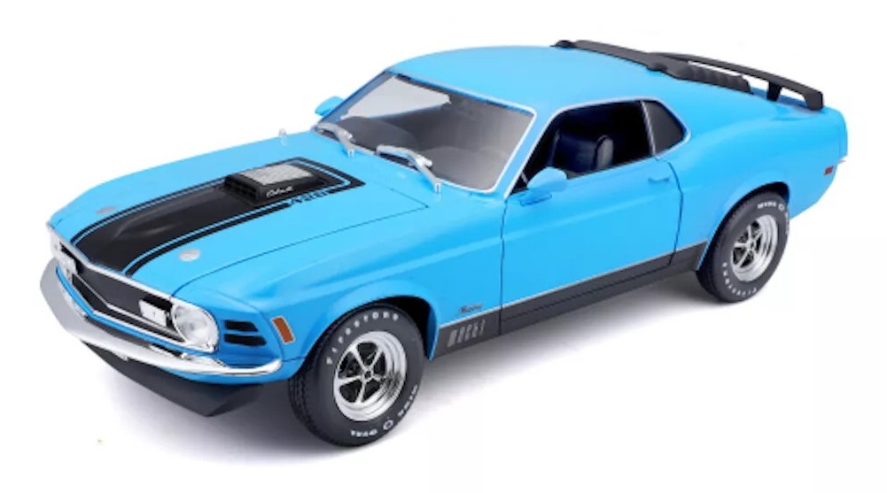 Maisto Ford Mustang MACH 1 1970 Blu Modellino Die Cast 1:18 - Fedele Riproduzione per Collezionisti