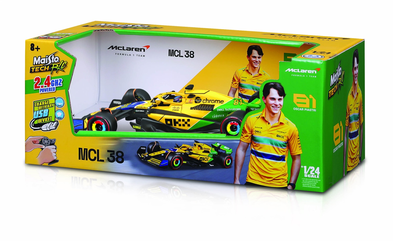 BBURAGO F1 McLaren MCL38 Radiocomandata 1:24 - 7 Funzioni, Sterzo Proporzionale, Licenza Ufficiale Lando Norris
