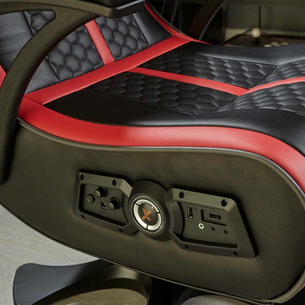 X Rocker Evora 2.1 - Sedia Gaming Ergonomica con Altoparlanti e Subwoofer, Nero/Rosso