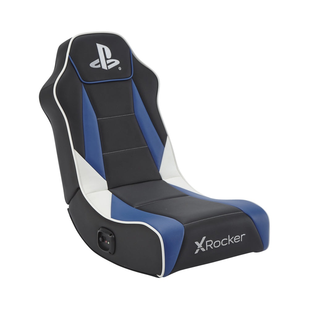 XROCKER Sedia da gioco Geist 2.0 - Compatibile con PS4/PS5, Seduta Pieghevole con Altoparlanti, Max 80kg, Pelle PU, Blu/Nero