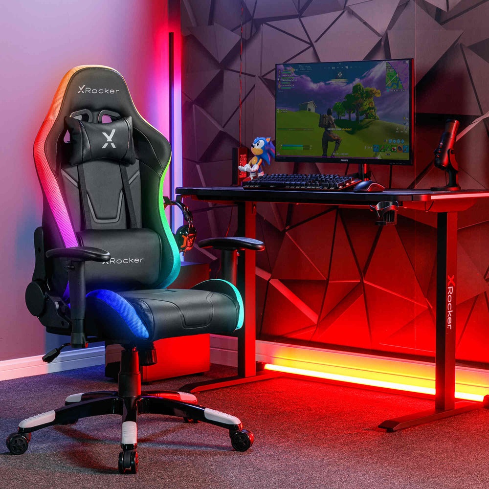 X Rocker Agility Compact - Sedia da gaming RGB con illuminazione LED e app, ergonomica per bambini e ragazzi, colore Nero