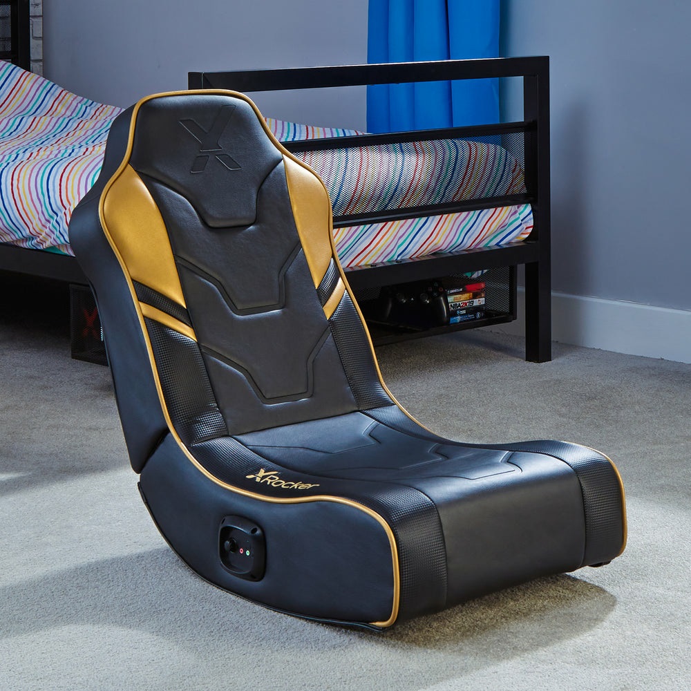 Xrocker Shadow 2.0 - Sedia da gioco per console con altoparlanti, seduta imbottita, max 80kg, Nero/Oro