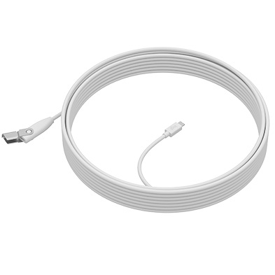 Logitech Rally Mic Pod Extension Cable - Cavo di Prolunga Bianco 10 m, Spessore 4,2 mm, Compatibile con Rally Bar e Rally Plus