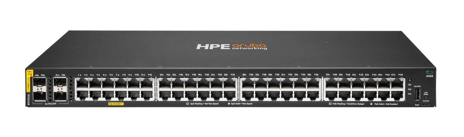 HPE 6100 48G Switch di rete Gestito L2 Gigabit Ethernet (10/100/1000) con Supporto Power over Ethernet (PoE) 1U, Capacità di commutazione 176 Gbit/s, 4 porte SFP