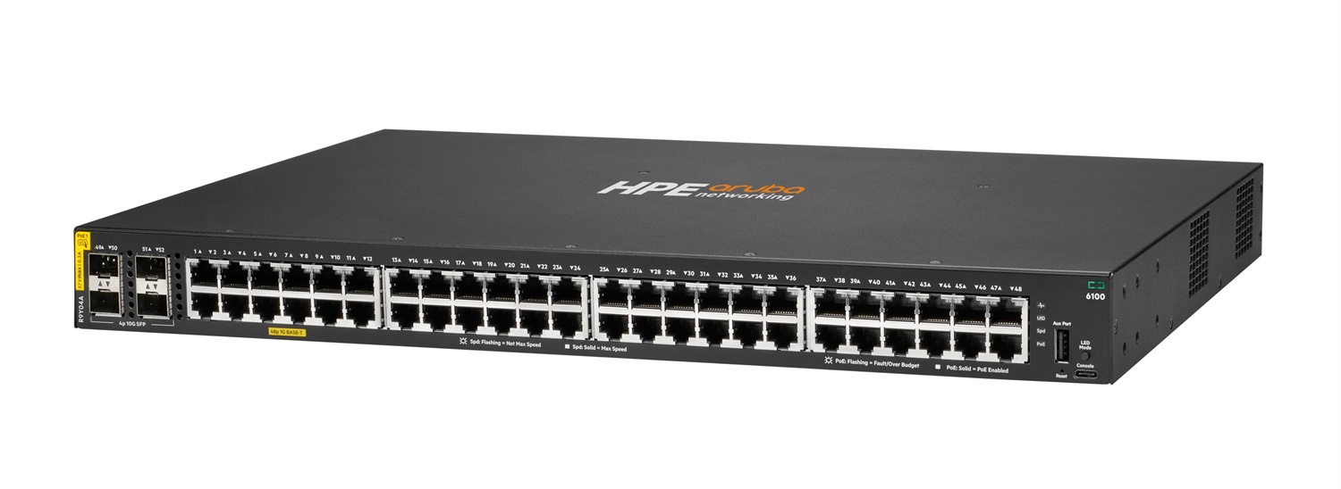 HPE 6100 48G Switch di rete Gestito L2 Gigabit Ethernet (10/100/1000) con Supporto Power over Ethernet (PoE) 1U, Capacità di commutazione 176 Gbit/s, 4 porte SFP